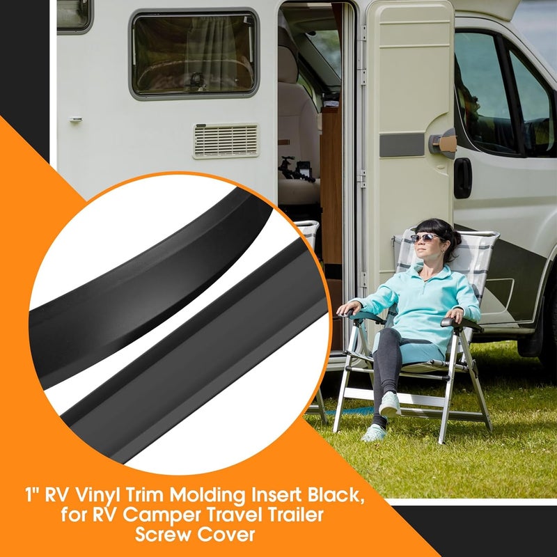 Datanly 2 Rolls 1" RV Trim Molding Insert Total 200 ft Black Vinyl Trim Insert Screw Cover Waterproof Vinyl Corner Molding for RV Boat Camper Travel Trailer - Image 5